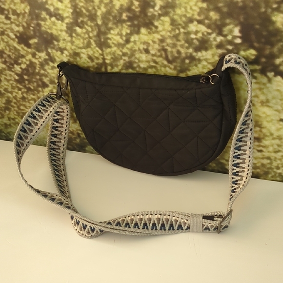 Travelon Anti-Theft Boho Crescent Quilted Black Crossbody Bag - Picture 2 of 10